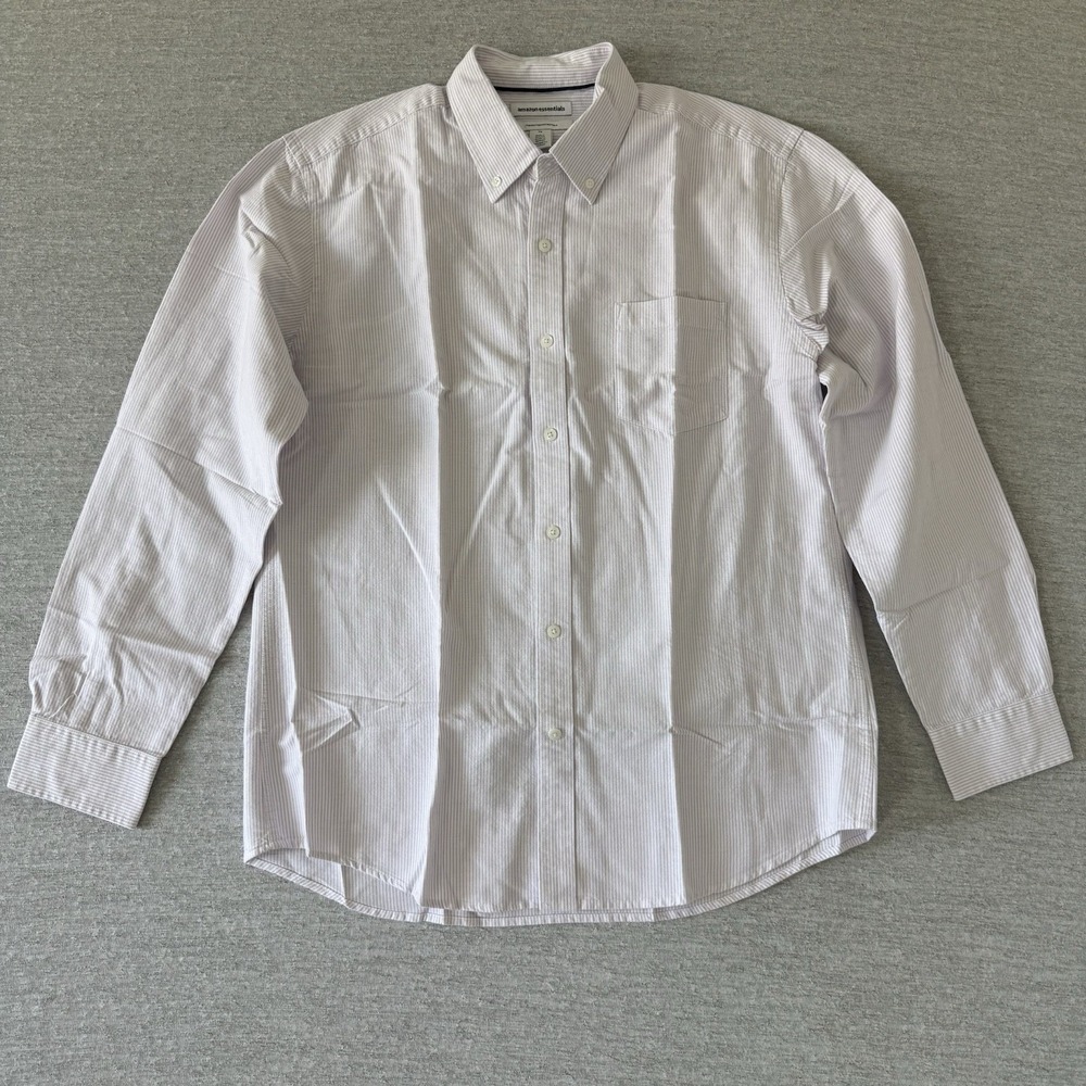 New 100% Cotton Men's Button Down Long Sleeve Large Purple Stripe Regular Fit